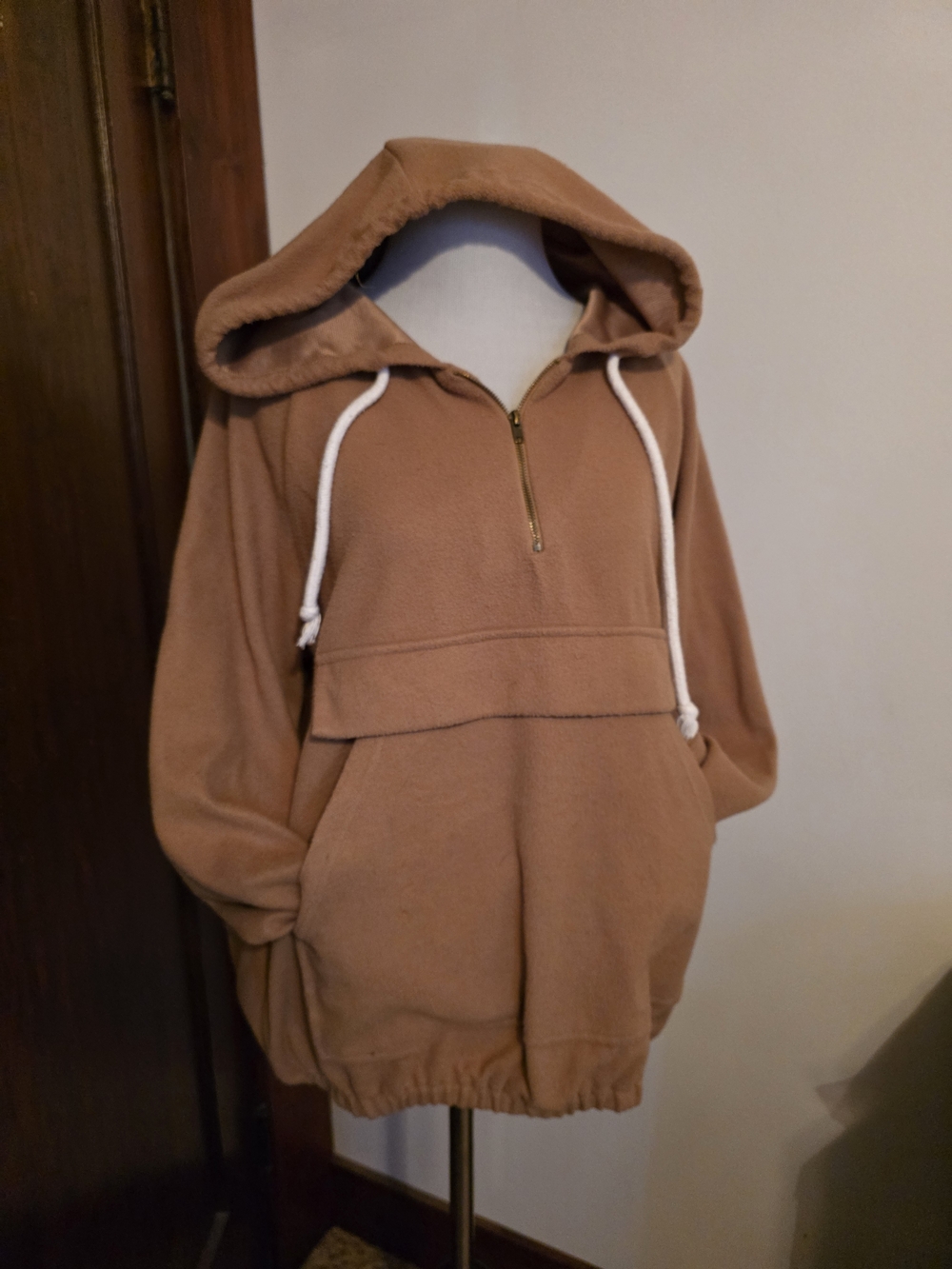 Listicle Warm Brown Zip Hoodie with Drawstring Detail